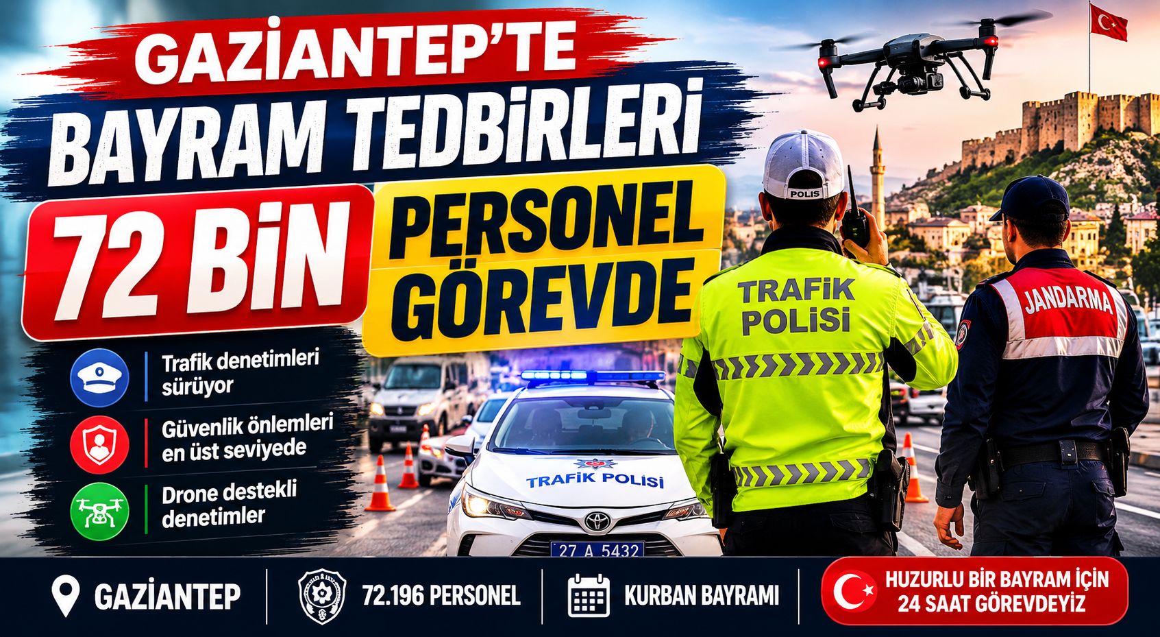 Gaziantep Valiliği Duyurdu: Bayram Boyunca 72 Bin Görevli Sahada